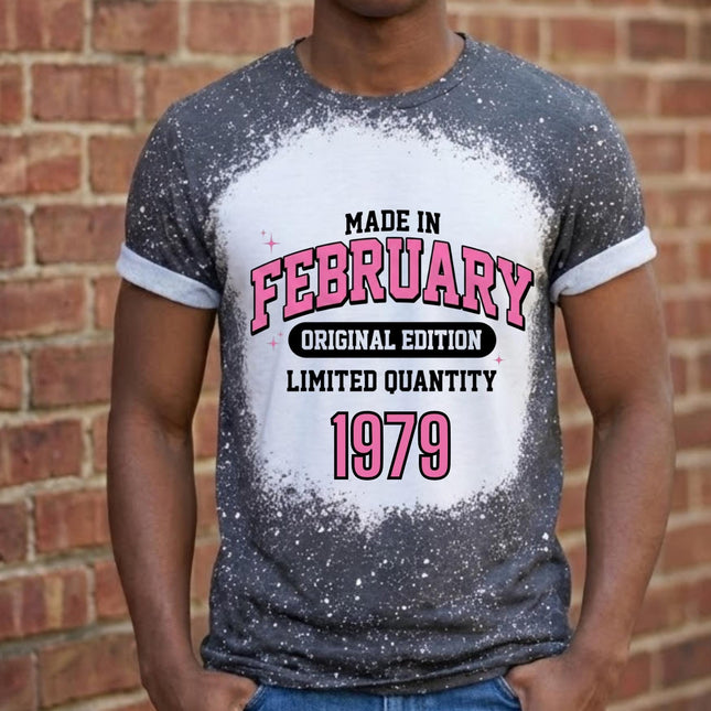 Made in February Birthday Shirt Personalized | Bleached Tee Original Edition | Custom Name or Year Shirt | February Birthday Gift