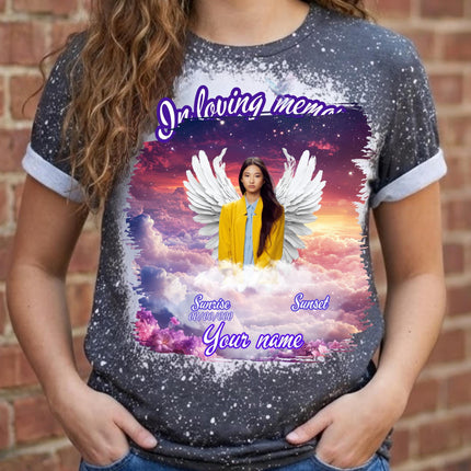 In Loving Memory Shirt Custom Memorial T-Shirt Personalized Photo Bleach Tee Remembrance Shirt Angel Wings Funeral Memorial Gift