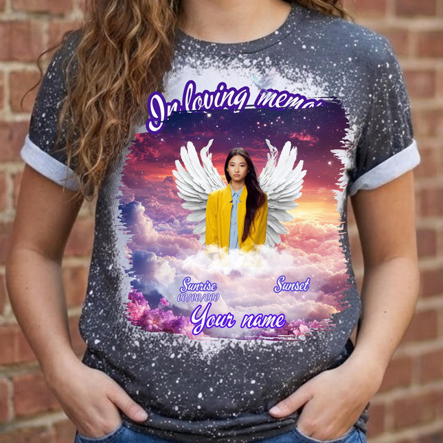 In Loving Memory Shirt Custom Memorial T-Shirt Personalized Photo Bleach Tee Remembrance Shirt Angel Wings Funeral Memorial Gift
