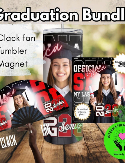 Graduation Photo Bundle | Personalized Graduation Gift | Custom Clack Fan Magnet Tumbler Set | Class of 2026 Senior Gift | Graduation Party
