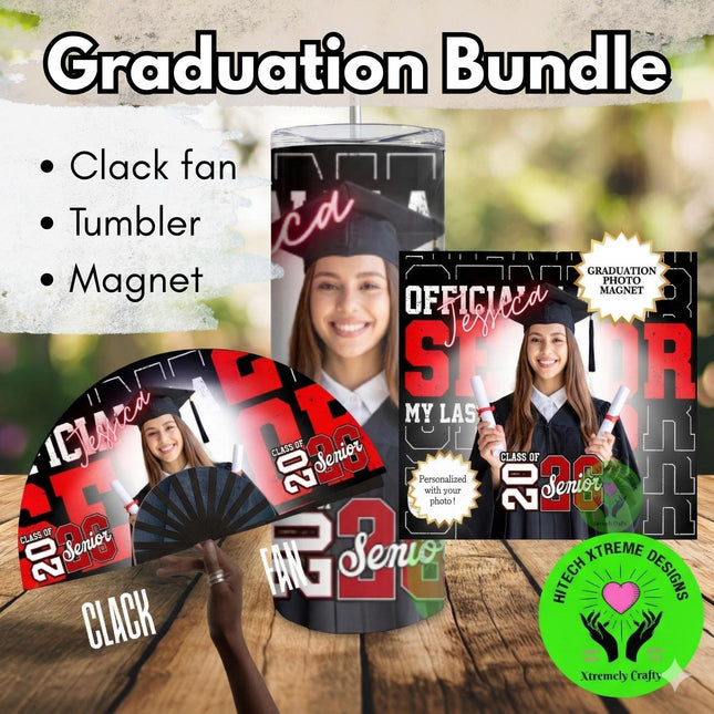 Graduation Photo Bundle | Personalized Graduation Gift | Custom Clack Fan Magnet Tumbler Set | Class of 2026 Senior Gift | Graduation Party