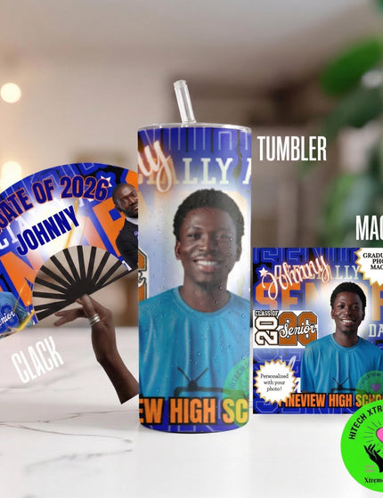Graduation Photo Bundle | Personalized Graduation Gift | Custom Clack Fan Magnet Tumbler Set | Class of 2026 Senior Gift | Graduation Party