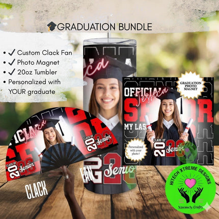 Graduation Photo Bundle | Personalized Graduation Gift | Custom Clack Fan Magnet Tumbler Set | Class of 2026 Senior Gift | Graduation Party