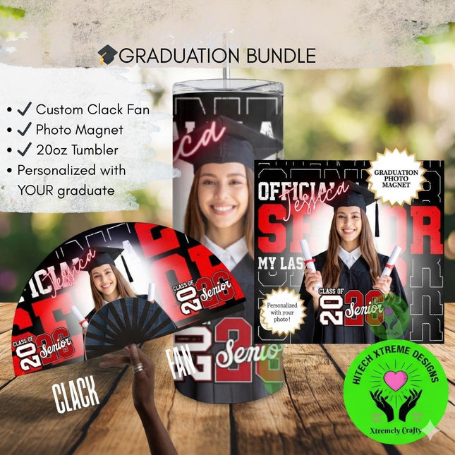Graduation Photo Bundle | Personalized Graduation Gift | Custom Clack Fan Magnet Tumbler Set | Class of 2026 Senior Gift | Graduation Party