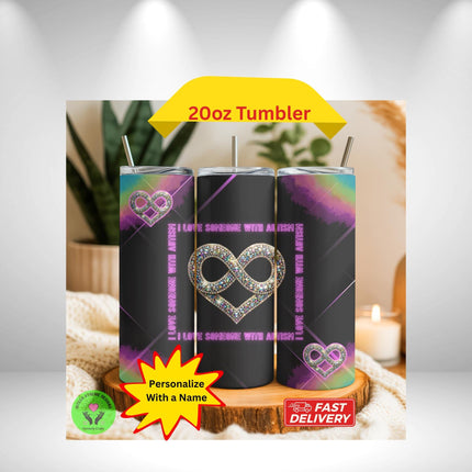 Autism Awareness Fan and Tumbler Set, Personalized Love Someone Gift