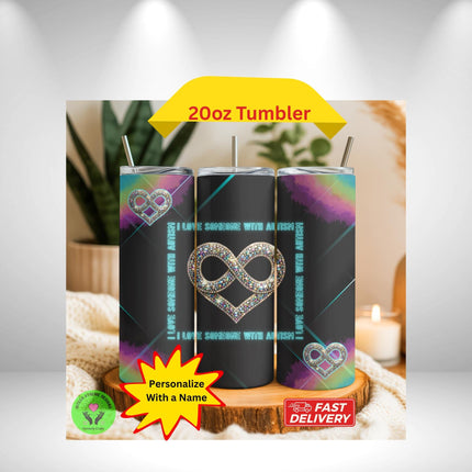 Autism Awareness Fan and Tumbler Set, Personalized Love Someone Gift
