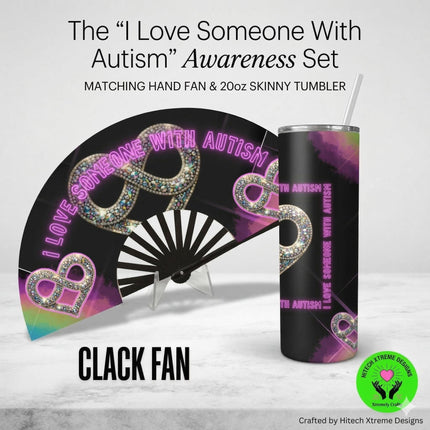 Autism Awareness Fan and Tumbler Set, Personalized Love Someone Gift