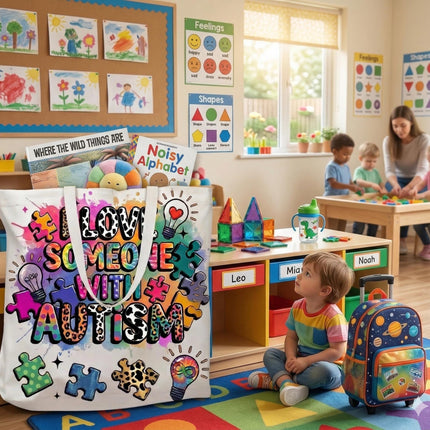 Autism Awareness Tote Bag, I Love Someone With Autism Bag, Zipper Tote Bag, Autism Mom Gift, Teacher Gift, Neurodiversity Bag, April Autism