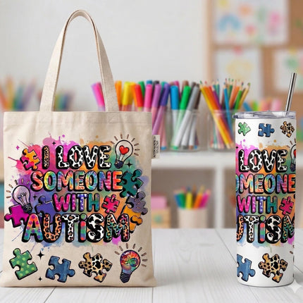 Autism Awareness Tote Bag, I Love Someone With Autism Bag, Zipper Tote Bag, Autism Mom Gift, Teacher Gift, Neurodiversity Bag, April Autism