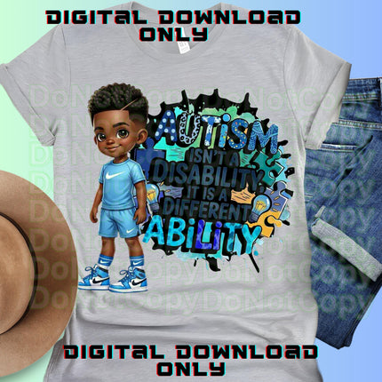 Autism Awareness PNG: Black boy Ability Design (Digital Download)