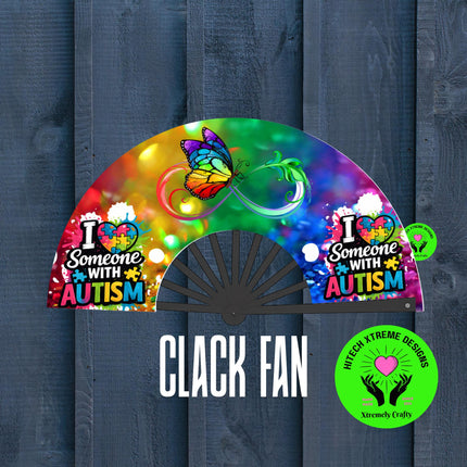 Autism Awareness Clack Fan | I Love Someone With Autism Fan | Custom Autism Fan | Loud Clack Fan 25x13 | Autism Month April Fan Gift