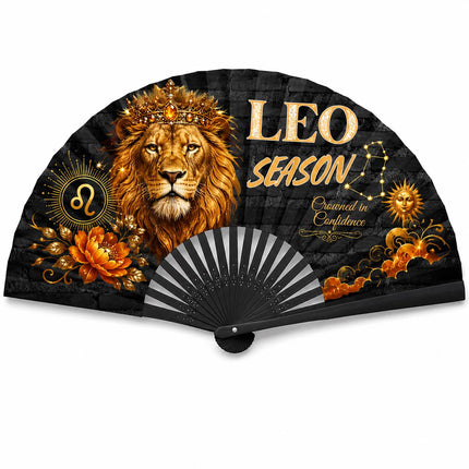 Leo Season Clack Fan, Custom Zodiac Fan, Leo Birthday Fan, Astrology Gift, Crowned in Confidence Fan, Festival Fan, - Predesigned