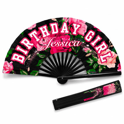 Personalized Birthday Girl Clack Fan, Custom Birthday Fan, Pink Floral Birthday Fan, Birthday Party Fan, Add Any Name, Birthday Queen Gift