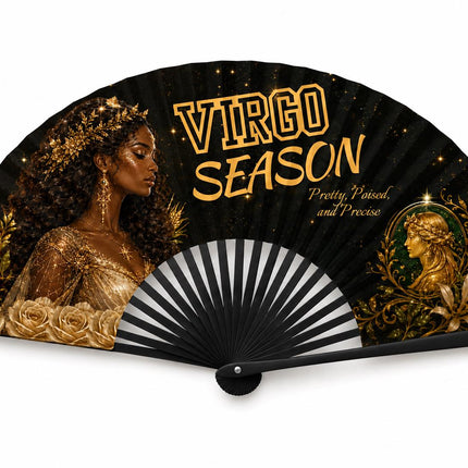 Virgo Season Clack Fan, Virgo Birthday Fan, Zodiac Folding Fan, Astrology Gift, Black Gold Clack Fan, Pretty Poised Precise Fan
