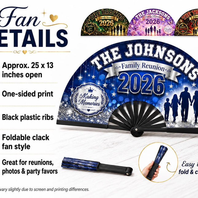 Custom Family Reunion Clack Fan, Personalized Family Name Fan, 2026 Reunion Favor, Bulk Family Party Hand Fan