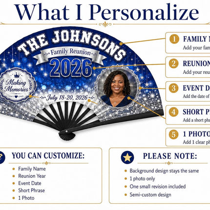 Photo family reunion clack fan with 1 photo Custom Family Reunion Clack Fan, Personalized Family Name Fan, 2026 Reunion Favor,