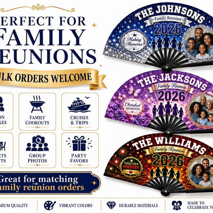 Photo family reunion clack fan with 1 photo Custom Family Reunion Clack Fan, Personalized Family Name Fan, 2026 Reunion Favor,