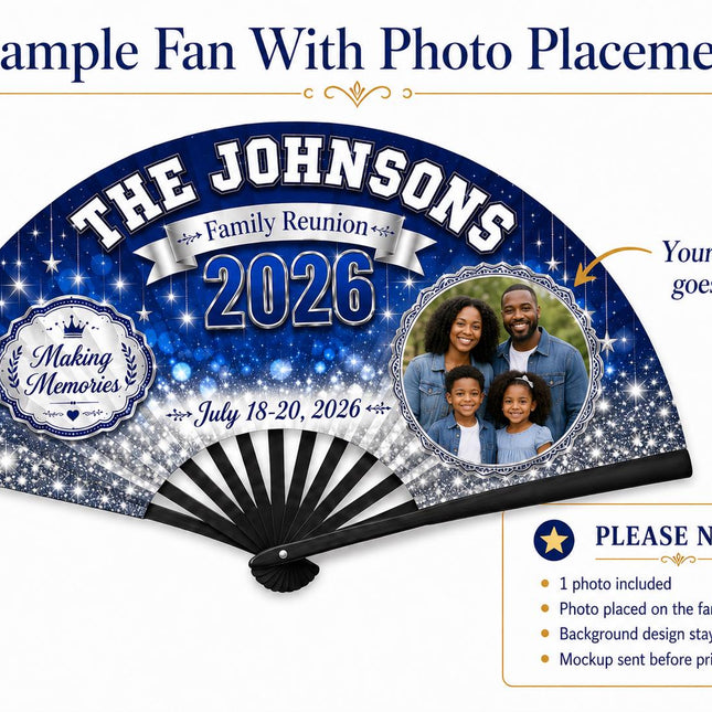 Photo family reunion clack fan with 1 photo Custom Family Reunion Clack Fan, Personalized Family Name Fan, 2026 Reunion Favor,