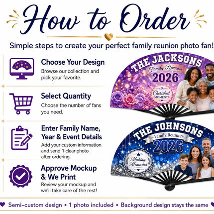 Photo family reunion clack fan with 1 photo Custom Family Reunion Clack Fan, Personalized Family Name Fan, 2026 Reunion Favor,