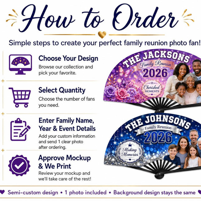 Photo family reunion clack fan with 1 photo Custom Family Reunion Clack Fan, Personalized Family Name Fan, 2026 Reunion Favor,