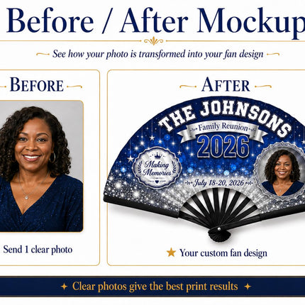 Photo family reunion clack fan with 1 photo Custom Family Reunion Clack Fan, Personalized Family Name Fan, 2026 Reunion Favor,