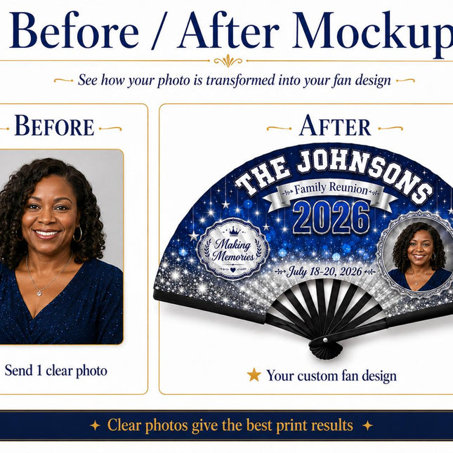 Photo family reunion clack fan with 1 photo Custom Family Reunion Clack Fan, Personalized Family Name Fan, 2026 Reunion Favor,