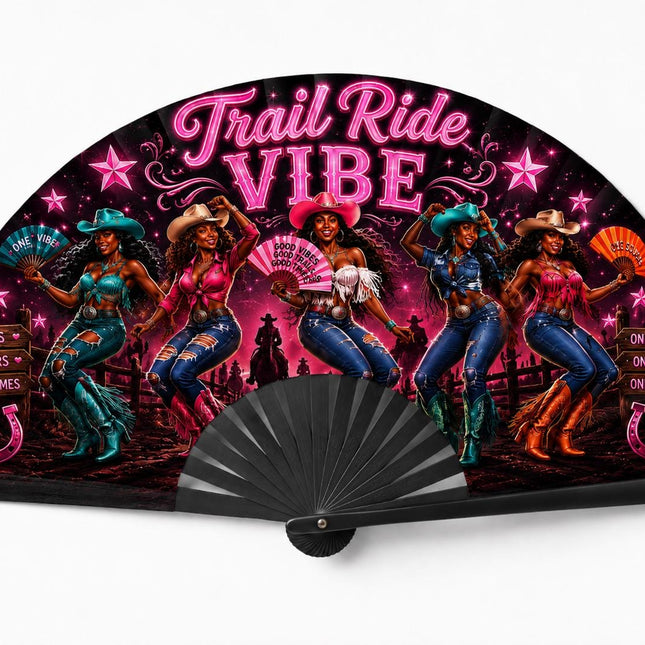 Trail Ride Vibe Clack Fan Collection | Cowgirl Western Fan | Choose A B C or D | Line Dance Party Fan | Trail Ride Fan