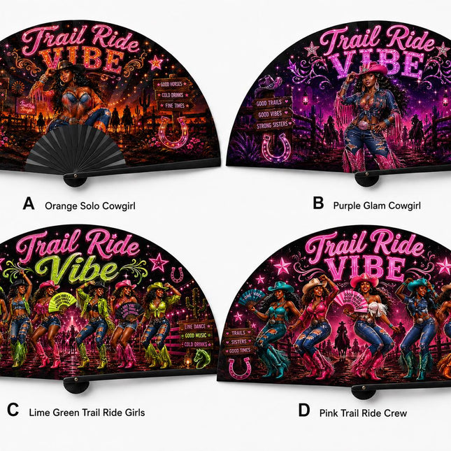 Trail Ride Vibe Clack Fan Collection | Cowgirl Western Fan | Choose A B C or D | Line Dance Party Fan | Trail Ride Fan