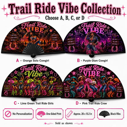 Trail Ride Vibe Clack Fan Collection | Cowgirl Western Fan | Choose A B C or D | Line Dance Party Fan | Trail Ride Fan
