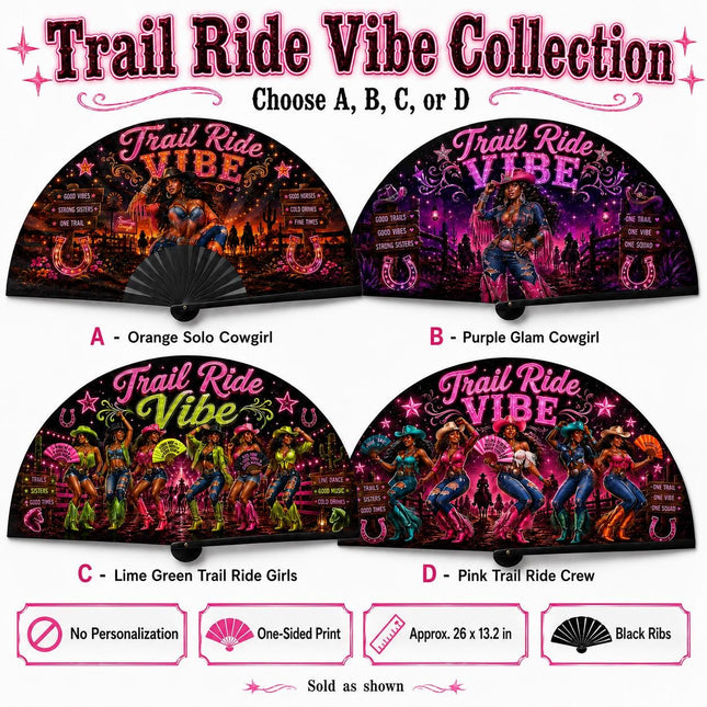 Trail Ride Vibe Clack Fan Collection | Cowgirl Western Fan | Choose A B C or D | Line Dance Party Fan | Trail Ride Fan