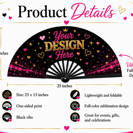 Photo Clack Fan, Pre Designed Folding Fan for Birthdays, Girls Trips, Cheer Moms and Events