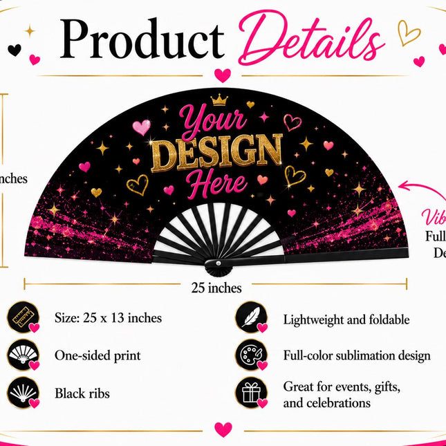 Photo Clack Fan, Pre Designed Folding Fan for Birthdays, Girls Trips, Cheer Moms and Events