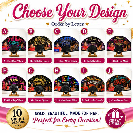Photo Clack Fan, Pre Designed Folding Fan for Birthdays, Girls Trips, Cheer Moms and Events