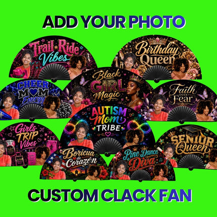 Photo Clack Fan, Pre Designed Folding Fan for Birthdays, Girls Trips, Cheer Moms and Events