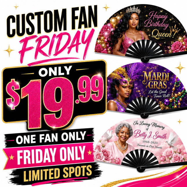 Fan Friday Custom Clack Fan with Photo, Personalized Folding Fan, Friday Only Special, 25x13 Photo Fan