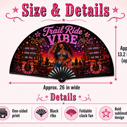 Trail Ride Vibe Clack Fan Collection | Cowgirl Western Fan | Choose A B C or D | Line Dance Party Fan | Trail Ride Fan