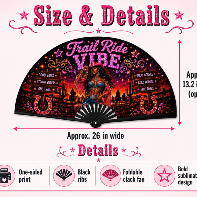 Trail Ride Vibe Clack Fan Collection | Cowgirl Western Fan | Choose A B C or D | Line Dance Party Fan | Trail Ride Fan