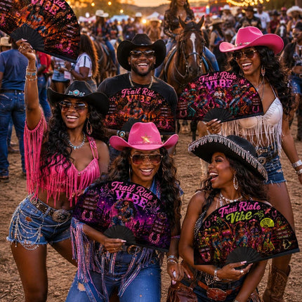 Trail Ride Vibe Clack Fan Collection | Cowgirl Western Fan | Choose A B C or D | Line Dance Party Fan | Trail Ride Fan