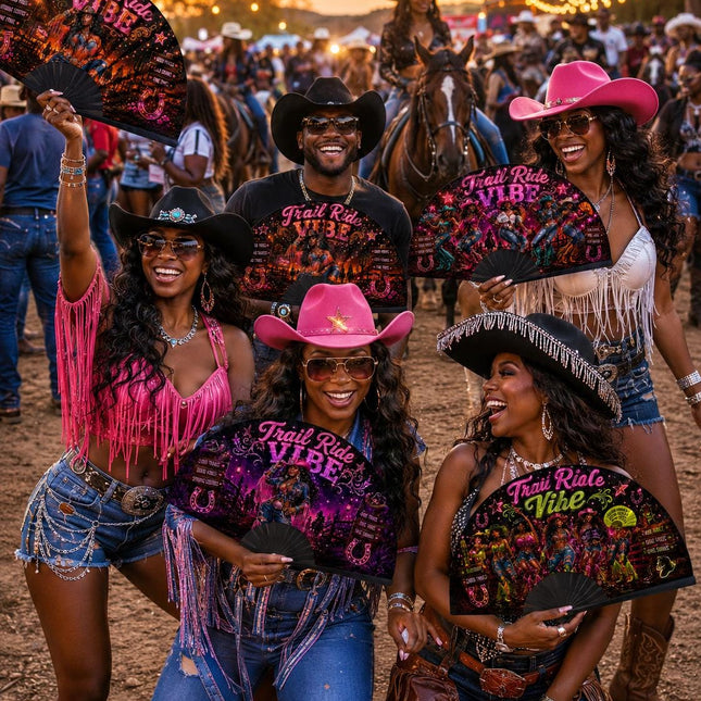 Trail Ride Vibe Clack Fan Collection | Cowgirl Western Fan | Choose A B C or D | Line Dance Party Fan | Trail Ride Fan