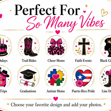 Photo Clack Fan, Pre Designed Folding Fan for Birthdays, Girls Trips, Cheer Moms and Events