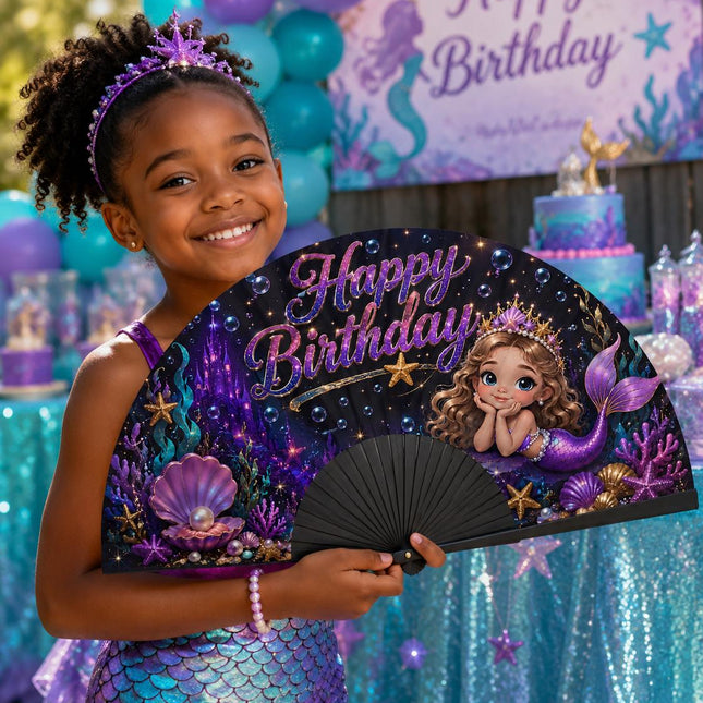 Mermaid Birthday Clack Fan, Mermaid Party Fan, Birthday Party Fan, Purple Mermaid Fan, Kids Birthday Photo Prop