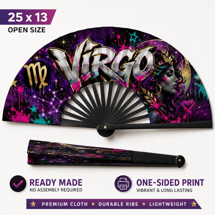 Virgo Clack Fan, Virgo Birthday Fan, Zodiac Folding Fan, Graffiti fan