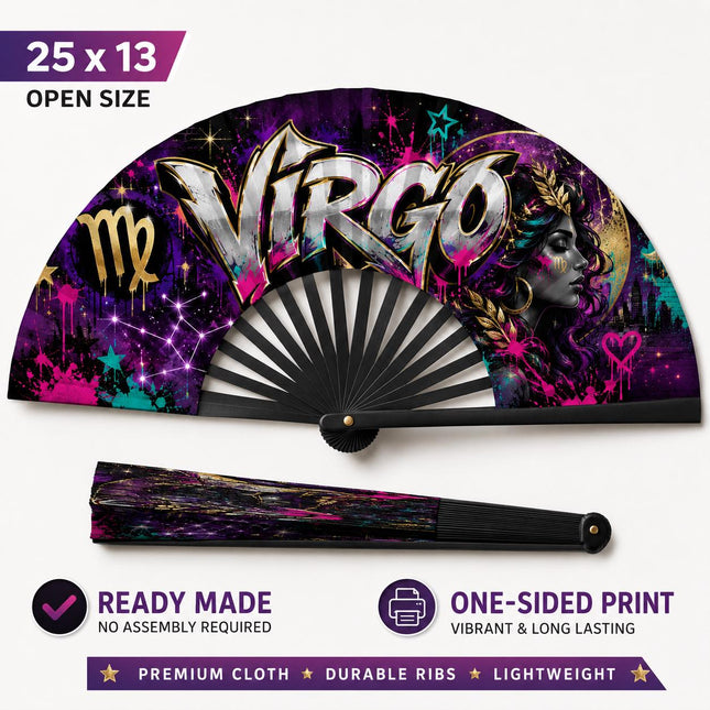 Virgo Clack Fan, Virgo Birthday Fan, Zodiac Folding Fan, Graffiti fan