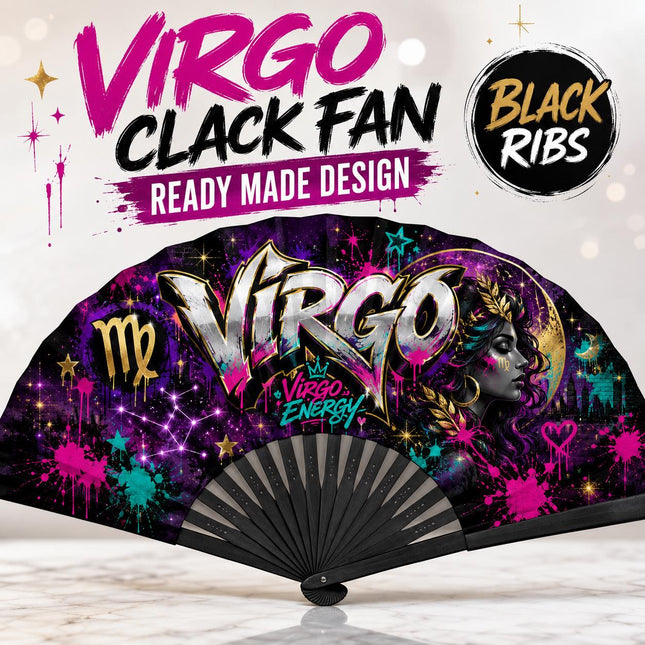 Virgo Clack Fan, Virgo Birthday Fan, Zodiac Folding Fan, Graffiti fan