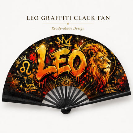 Leo Season Clack Fan, Custom Zodiac Fan, Leo Birthday Fan, Astrology Gift, Crowned in Confidence Fan, Festival Fan, - Predesigned