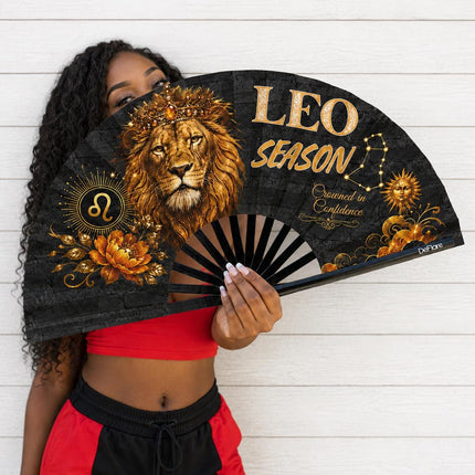 Leo Season Clack Fan, Custom Zodiac Fan, Leo Birthday Fan, Astrology Gift, Crowned in Confidence Fan, Festival Fan, - Predesigned