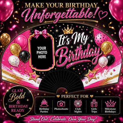 Custom Birthday Clack Fan, It’s My Birthday Fan, Personalized Photo Fan, Birthday Party Hand Fan, Diva Birthday Fan Gift