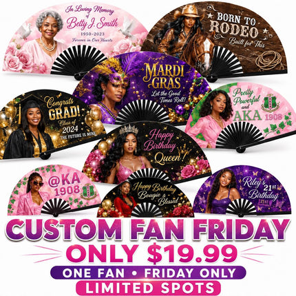 Fan Friday Custom Clack Fan with Photo, Personalized Folding Fan, Friday Only Special, 25x13 Photo Fan