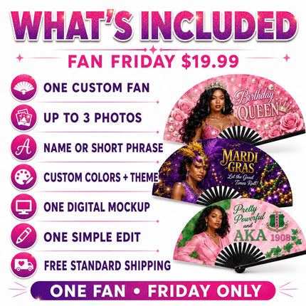 Fan Friday Custom Clack Fan with Photo, Personalized Folding Fan, Friday Only Special, 25x13 Photo Fan