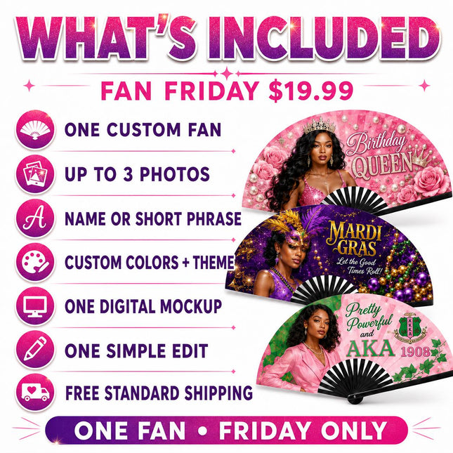 Fan Friday Custom Clack Fan with Photo, Personalized Folding Fan, Friday Only Special, 25x13 Photo Fan
